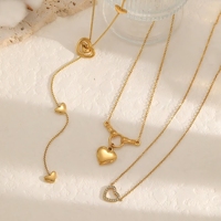 Collier long en forme de cœur au design unique, chaîne en acier inoxydable réglable, collier lariat minimaliste, pendentif amour, bijoux pour femmes