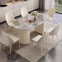 Ensemble de table et chaises de salle à manger ovales en marbre moderne de luxe, 4, 6 ou 8 places, blanc crème, meubles pour restaurant, salon, cuisine