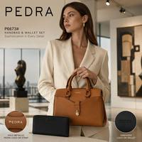 Set 3 Buah Tas Tangan Wanita Mewah PEDRA P6673 Tas Kantor Bisnis Profesional Tas Bahu Kapasitas Besar dengan Dompet & Tali