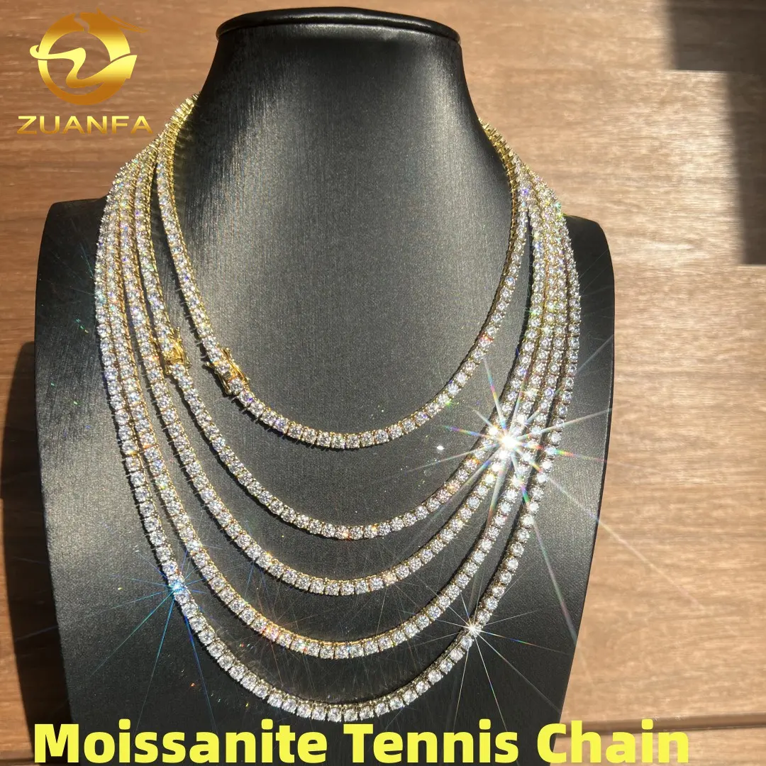 Factory Price Fine Jewelry 2MM 3MM 4MM 5MM S925 Sterling Silver GRA Certificate D-Vvs Diamond Moissanite Tennis Chain Necklace