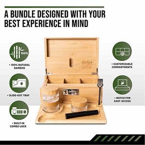 Bamboo Desktop Storage <b>Box</b> With Compartments And Lockable Drawer For <b>Makeup</b> Organizers - Product Image 5