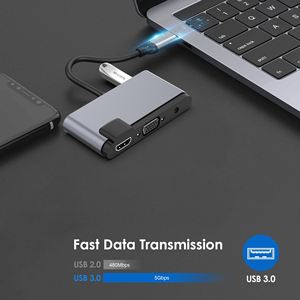 Tipo da C a USB3.0 + HDMI + VGA + Audio + USB-C PD RJ 45 + SD + TF 6 adattatore porta 5-in-1 USB 3.0 C Hub Docking Station - Product Image 2