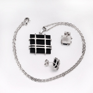 Conjunto de joyería geométrica cuadrada de acero inoxidable para mujer, regalo de moda, conjunto de collar y aretes. - Product Image 2