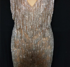 <span class=keywords><strong>Mini</strong></span> Abito Sexy <span class=keywords><strong>in</strong></span> Rete con Strass Scintillanti, Vestito da Sera per <span class=keywords><strong>Donne</strong></span>, Abito per Feste di Compleanno, <span class=keywords><strong>Costume</strong></span> da Palcoscenico per Nightclub - Product Image 2