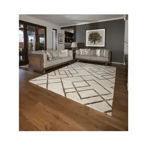 Wool blended silk with beige grey color living room area rug customized carpet