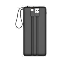 Batterie externe portable 10000 mAh à charge rapide, avec trois câbles intégrés, interface d'entrée USB 20W pour téléphones mobiles – Meilleure vente