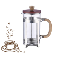 Cafetière à pression française, théière, en acier inoxydable, avec récipient intérieur en verre et bambou, couvercle en bambou, filtre, cafetière à thé française