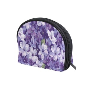 Pochette de voyage portable en forme de coquille, personnalisable, motif fleur violette, avec fermeture éclair, pour monnaie, trousse de toilette, petite trousse de maquillage pour femme - Product Image 3