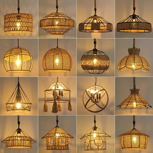 Lampe suspendue rétro en rotin à tête unique, lustre LED pour chambre à coucher, salle à manger, hôtel, lampe décorative W23D2 - Product Image 1