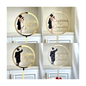 MOYI per torta in acrilico color oro con scritta "Congratulazioni per <span class=keywords><strong>la</strong></span> laurea ideale per feste di laurea a tema uniforme. - Product Image 4