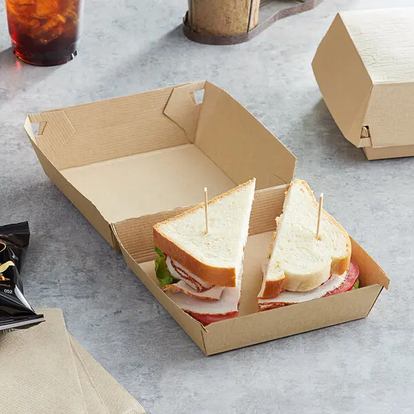 Eco friendly compostable kraft paper burger hamburger box