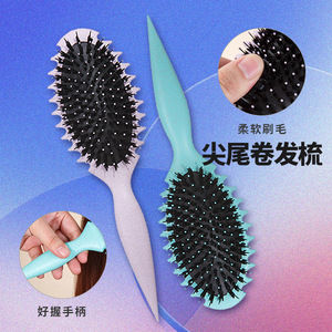 Pointed Tail Curling Brush Oval Nylon Hairbrush With <b>Soft</b> Bristles For Styling And Define Curls - Product Image 1