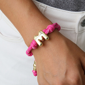 Custom <strong>Initial</strong> <strong>Bracelet</strong> <strong>with</strong> Large 26 Alphabet Brass Charm Braided Rope Trendy Style Jewelry for Women Men - Product Image 1