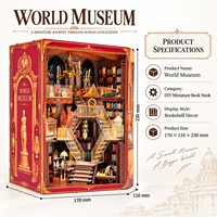 Kit de bricolage en bois pour niche à livres World Museum, puzzle 3D fait main à assembler, insert de bibliothèque miniature avec lumière LED, jouet
