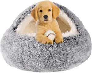 Kleines Hunde- und Katzenbett Rundes Donut-Beruhigungsbett Anti-Angst-Höhlenbett mit Zelt für Wärme und Sicherheit - Product Image 2