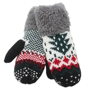 Wholesale Custom Logo Acrylic Knitted Christmas Children Gloves Children Mittens Kids Winter Gloves
