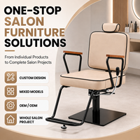 Fauteuil de Barbier Moderne en Cuir avec Repose-Pieds Réglable, Accoudoirs en Bois et Fer, Rotation à 360 Degrés, Pompe Hydraulique Professionnelle - Durable
