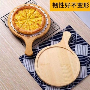 Plateau à pizza en bois massif avec poignée ronde en bambou, idéal pour les steaks, les gâteaux, les desserts et les fêtes. - Product Image 3