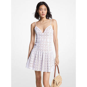 Fabricants de vêtements, robe en lin et coton à œillets personnalisée, col en V, sans manches, mini robe élégante pour femme, robe <span class=keywords><strong>d</strong></span>écontractée <span class=keywords><strong>d</strong></span>'été pour femme - Product Image 2