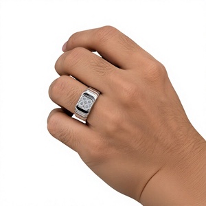 0.35Ct Cut <b>Mens</b> 4 <b>Stone</b> Lab Grown Diamond 14K White Gold Square Cluster Wedding Band Anniversary Engagement <b>Ring</b> - Product Image 1