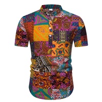 Kaos Pria Motif Suku Polinesia Katun Linen Hippie Batik Atasan Hawaii Blus Musim Panas Pantai Kaos Grafis Kemeja Hawaii