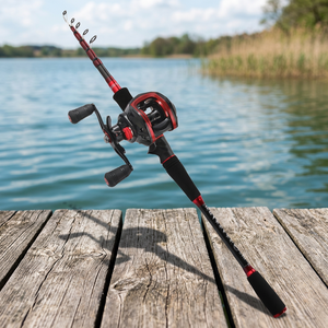 Canne à pêche en fibre de carbone 2 sections de 2,19 m et 2,46 m avec moulinet, ensemble combo pour la pêche à la ligne et au lancer de leurres en eau douce (carpe et brochet) - Product Image 2