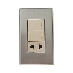 Panel de acero inoxidable de doble toma de 13a, enchufes e interruptores eléctricos, placa de molde, precio de enchufes de pared para el hogar