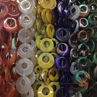 Grand anneau en pierre d'agate naturelle, pendentif en forme de cercle, tranche à facettes lisse, perles onyx, 25 pièces