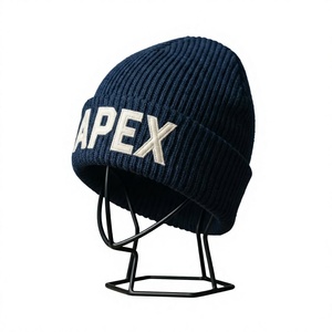 Bonnet en tricot bleu marine pour homme, bonnet d'hiver à revers, unisexe, streetwear, bonnet ajusté, logo personnalisé, accessoire de mode en gros - Product Image 1