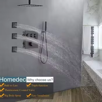 HOMEDEC Ensemble de douche thermostatique moderne en laiton à poignée unique, pommeau de douche carré avec modes de jet pluie/massage/jet, finition noircie