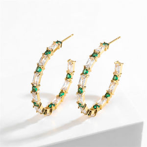 RAKOL EP5567 Hot Sale 18k Gold Plated Cc <b>Earrings</b> Green <b>Emerald</b> Diamond Cubic Zirconia <b>Hoop</b> <b>Earrings</b> for Women - Product Image 1
