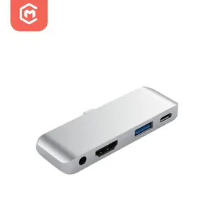 Moyeu Usb 4 ports en Aluminium Pd 18W, chargeur usb-c Hub 4-en-1 Type c 3.5mm adaptateur de prise casque Usb 3.0 convertisseur