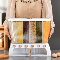 Vente en gros Récipients de stockage d'aliments secs Distributeur 6 grilles Grain Riz Boîte de stockage en plastique Couvercles ouverts Pot à céréales scellé