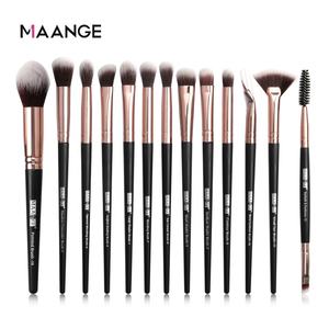 MAANGE 13 pinceaux de maquillage noirs, pinceau fard à paupières fond de teint blush, nouveau design artistique, ensemble de pinceaux cosmétiques pour les yeux en or rose - Product Image 5