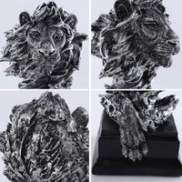 Décoration d'intérieur moderne, statue de lion dorée, artisanat en bronze avec modèle d'art peint, cadeau d'affaires sur le thème du bouddhisme