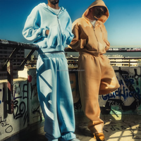 Ensemble de survêtement molletonné épais de haute qualité, pantalon de jogging ample et sweat à capuche zippé, pour le sport et le fitness, uni et vierge, coupe oversize