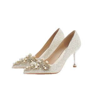 Zapatos de Dama de Honor para Boda, Tacones Altos de Cristal Francés de 5 cm, Acolchados, Ligeros, Elegantes, Zapatos de Mujer con Parte Superior de Cuero Genuino - Product Image 1