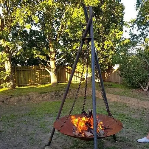 Outdoor Wood Fired Steel Solo fire pit with barbeque stove firepit grill/Quick Folding Open Stainless Steel bbq Chain Tripod