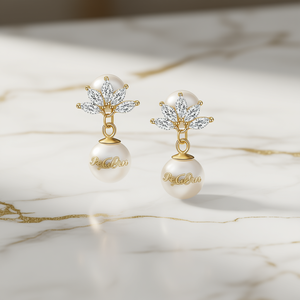 Pendientes de Perlas Artificiales Doradas Regalnn, Diseño de Flor Redonda AAA, Estilo Romántico para Mujer, Chapados en Oro - Product Image 2