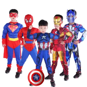 3D tarzı demir örümcek erkek kas kostüm Cosplay çocuklar süper kahraman elbise up tulum takım karnaval cadılar bayramı kostüm çocuklar için
