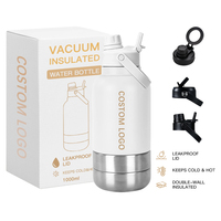 Bouteille d'eau isotherme 32 oz avec logo, 3-en-1, en acier inoxydable, avec gamelle pour animaux, bouteille de sport pour eau potable et récipient pour nourriture pour chiens et chats