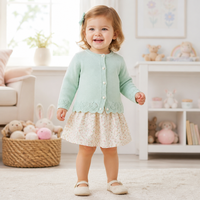 Kardigan Rajut Bayi Perempuan Baru, Lengan Panjang, Kancing Depan, Ujung Bergelombang, Warna Hijau Mint, Sweater Anak Perempuan dengan Kancing Mutiara OEM