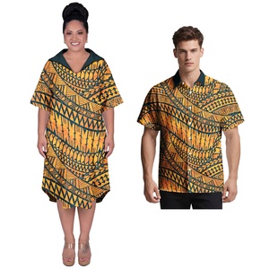 Traje de Pareja Personalizado, Camisas Hawaianas para Hombre, Vestidos Samoanos con Cuello en V para Mujer, Estilo Tribal Polinesio Elegante, Tallas Grandes, Ropa para Parejas - Product Image 1