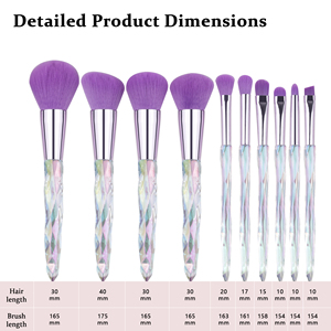 โลโก้ที่กําหนดเองขายส่งเครื่องสําอางเครื่องมือหรูหราอัญมณี Dazzle Handle 10 ชิ้นพลาสติกสีม่วง Handle แปรงแต่งหน้าชุดเครื่องมือความงาม - Product Image 4