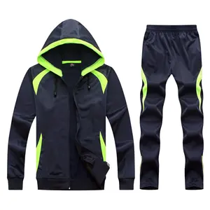 Großhandel Mode 2 Stück Herren Kapuze Sportswear Set Patchwork Langarm Zip-up Trainings anzüge mit atmungsaktiven Feature Print Logo - Product Image 1