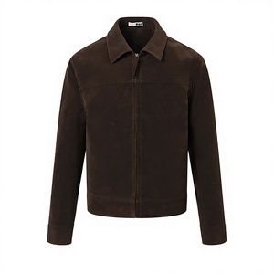 Mens Brown <b>Suede</b> <b>Jacket</b> Loose Fit Streetwear Zip Front Stand Collar Winter Casual Outerwear Custom Logo Supplier Wholesale - Product Image 3
