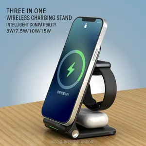 10w 15w Qi Fast 3 In1Foldable Dock Wireless Charger Stand For For Apple Watch For Airpods Pro For Iphone For Samsung Phone