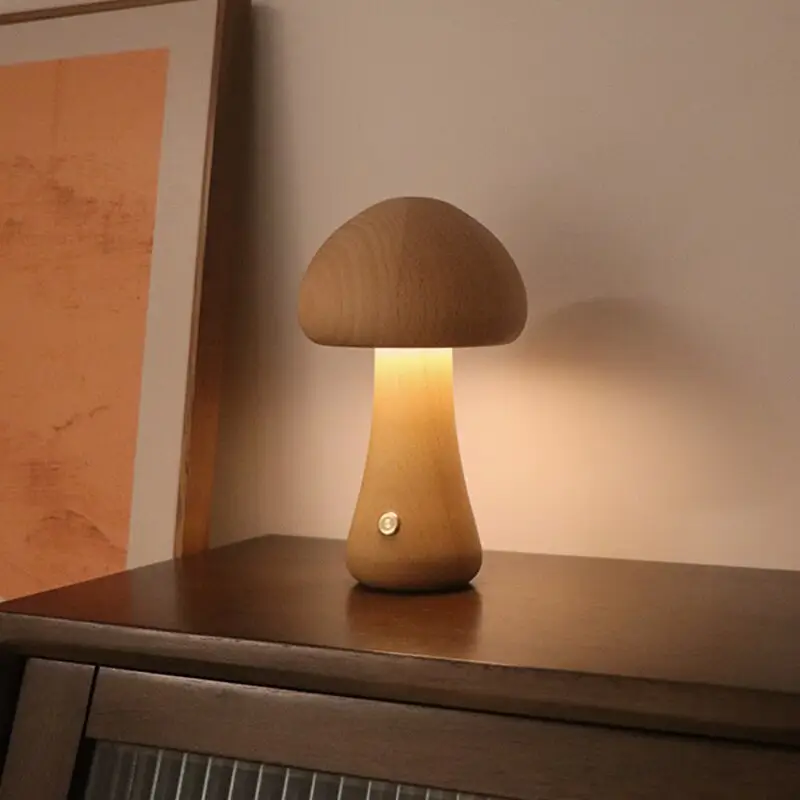 현대 버섯 주도 야간 램프 밝기 조절 나무 버섯 터치 스위치 테이블 야간 조명