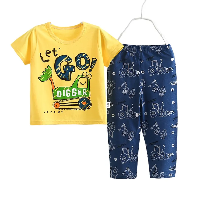 100% Cotton Short Sleeve and Long Pant kids clothes Boys Clothings Sets s Baby Sleepwear Suit two-piece
