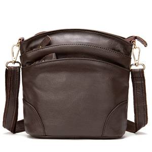 Multi-Zipper Top Layer Cowhide Leather Bucket Bag Simple Fashion Large Capacity Autumn Winter Mother Messenger <b>Purse</b> Vintage - Product Image 6